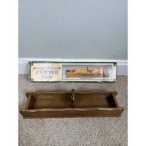 Vintage Farm house‎ Wooden Cracker Serving Tray Fold Down Handle Original Box